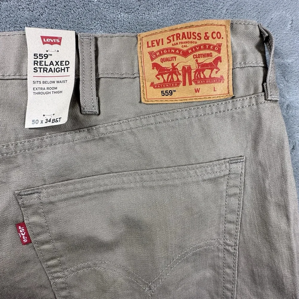 Levi's Men's 559 Khaki Jeans Straight Leg 50 x 32 Relaxed Fit Cotton Tan Big New